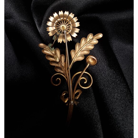 Rare Find Vintage VAN DELL 12K Gold Filled Floral Brooch Pin With Dainty Bow Det - Picture 5 of 5